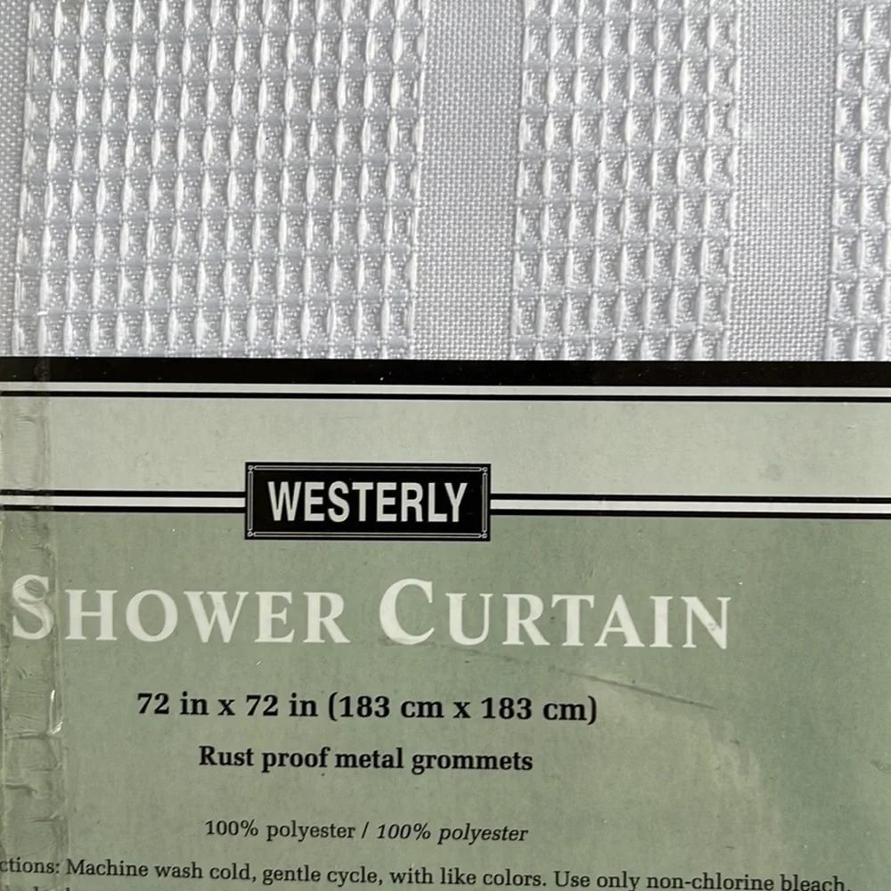 New White Shower Curtain and Hooks